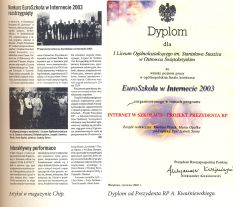Artyku w magazynie Chip i dyplom od prezydenta RP A. Kwaniewskiego